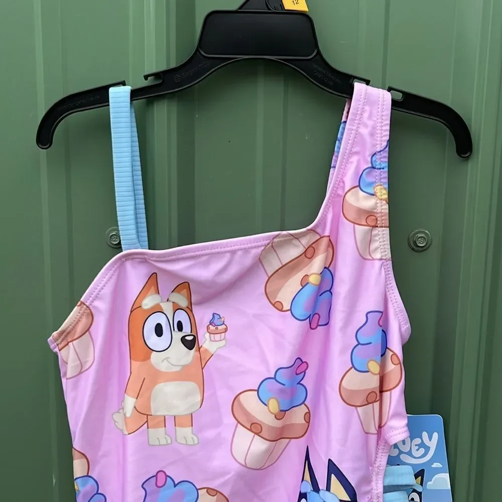 Bluey and Bingo Girls Cupcake Graphic One-Piece Swimsuit with UPF 50+, Size L